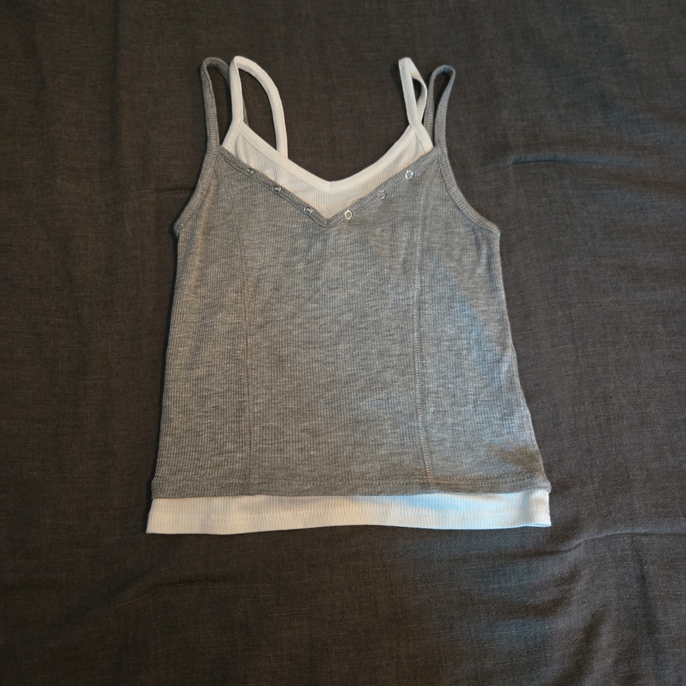 Full Tilt Layered Ribbed Snap Button Cami Tank Top Size M